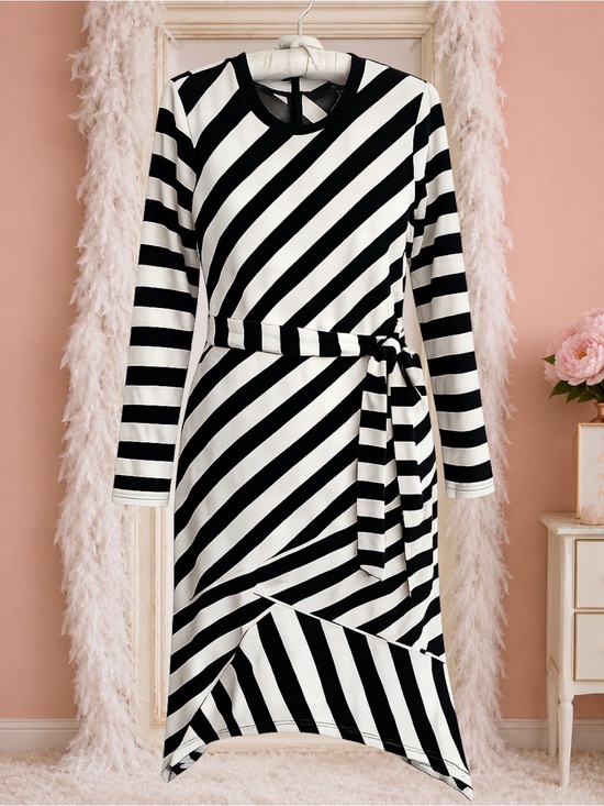 Eloquii Dresses & Skirts - NWT Eloquii Black & White Striped Asymmetrical Tie Waist Dress Size 20